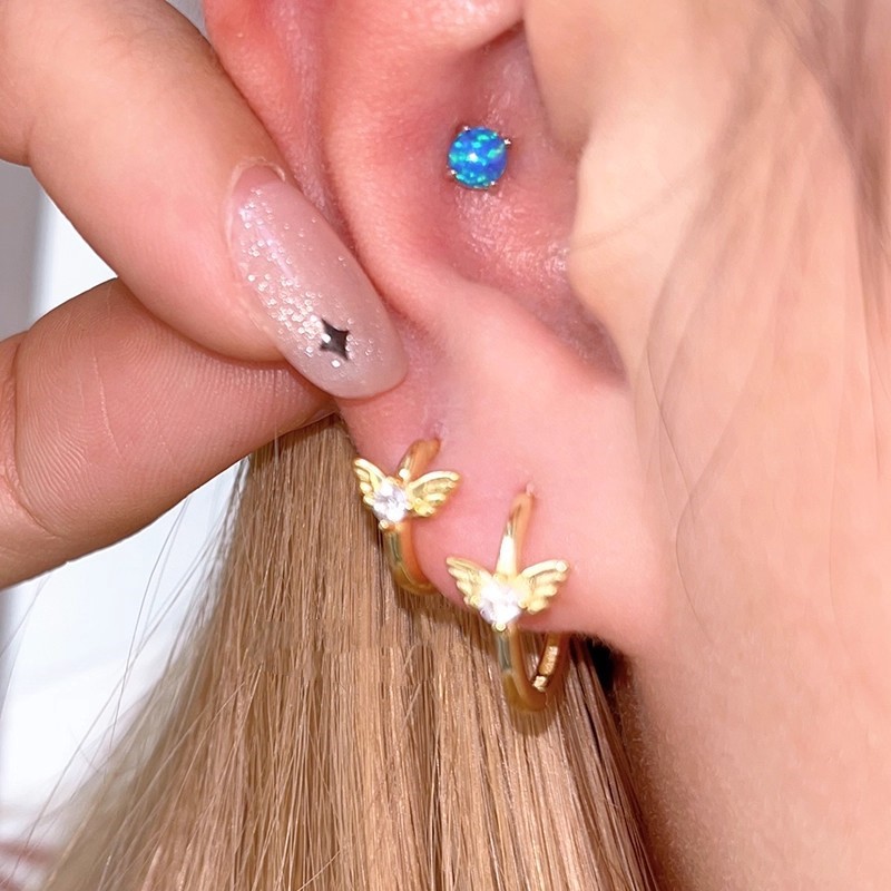 复古飞贼耳扣镶嵌锆石小众设计百搭耳圈金银色小翅膀耳饰耳骨环