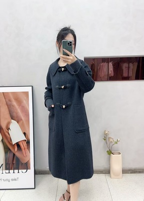 2025秋冬新款双面羊绒大衣女中长款牛角扣羊毛呢子外套