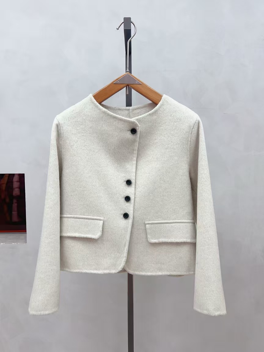 高端小香风毛呢外套女2025春秋新款年轻款粉色双面羊毛羊绒大衣短