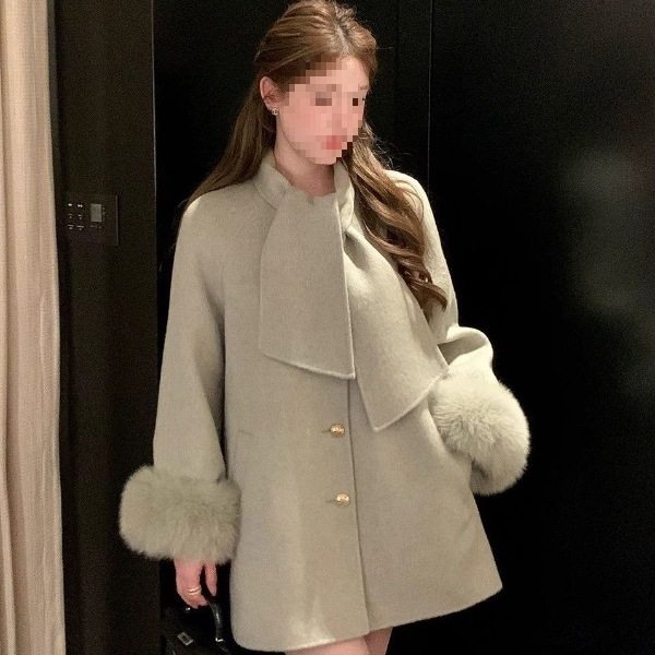 法式气质千金风新款围巾领纯色毛呢大衣女秋冬氛围感通勤,女装/女士精品,大码呢大衣,淘宝优惠券,粉丝福利购,淘宝优惠卷