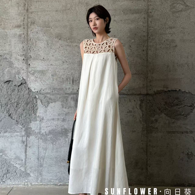 SUNFLOWER-上新SUNFOWER法式亚麻重工镂空设计无袖背心连衣裙9032