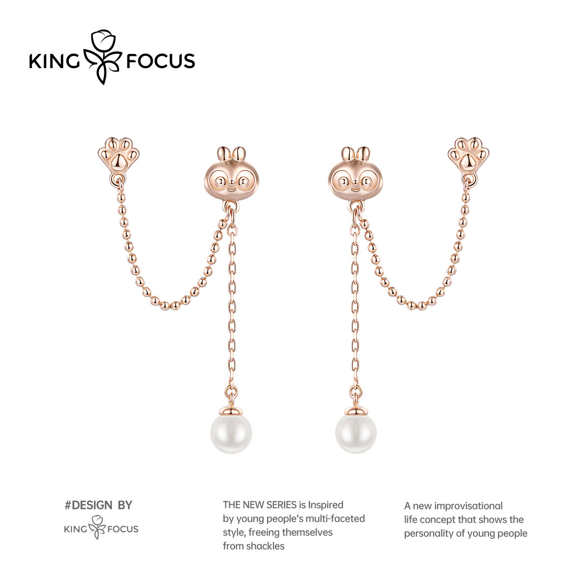 IP联名巴布熊猫耳环女2021新款潮不对称耳饰女生纯银可爱珍珠耳钉