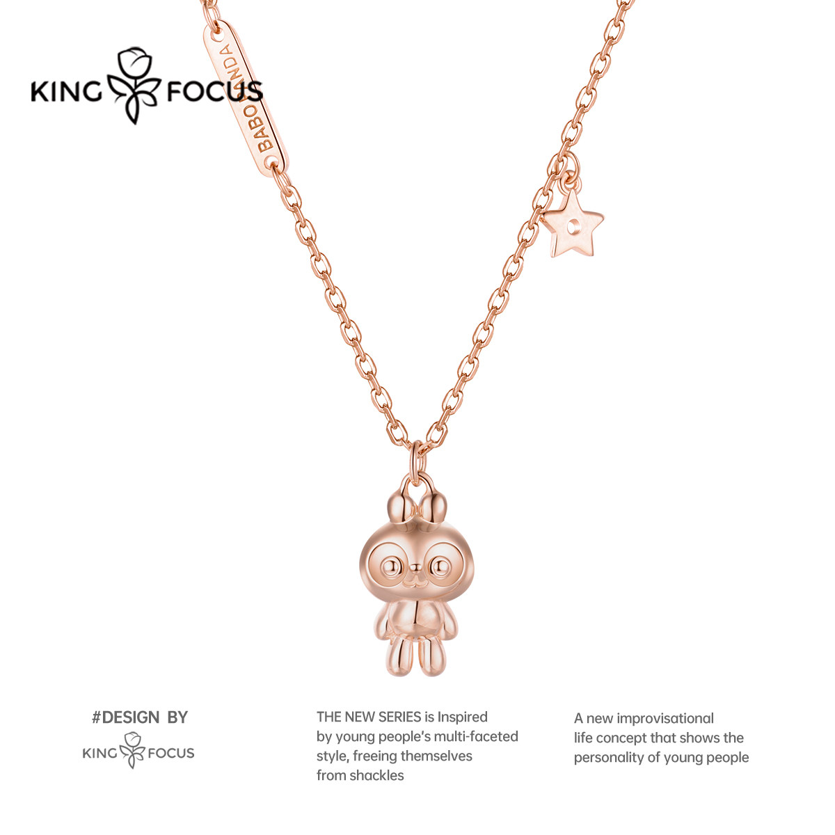 IP联名巴布熊猫项链女2021新款轻奢小众女生纯银可爱精致高级感