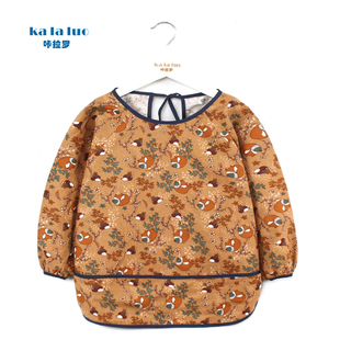 宝宝防水防脏罩衣春秋纯棉磨毛卡通儿童反穿衣婴幼儿吃饭衣围兜