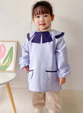 宝宝防水罩衣儿童反穿衣时尚英伦风幼儿园园服围裙护衣婴幼儿围兜
