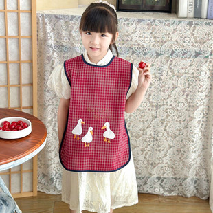儿童纯棉格子罩衣防水饭衣婴幼宝宝吃饭无袖护衣围裙小孩辅食围兜