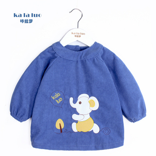 宝宝罩衣儿童秋冬新款灯芯绒防水吃饭衣 婴幼儿围兜 幼儿园护衣