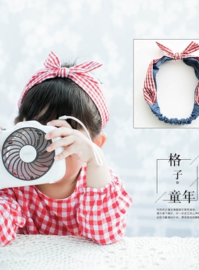 傲娇妞女童发带韩国田园红色格子布艺宝宝发箍纯棉亲子头饰发带
