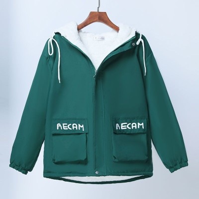工装棉服女新款韩版宽松初中高中学生冬季百搭加绒加厚羊羔毛外套