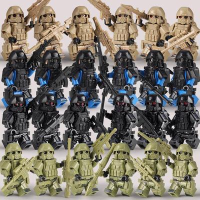 适用乐高重装甲小人士兵积木军事人仔特种兵毒气兵人武器拼装玩具