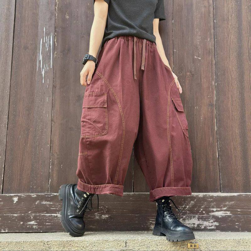 2026春新品文艺百搭宽松大码女士休闲裤大口袋时尚简约潮裤子