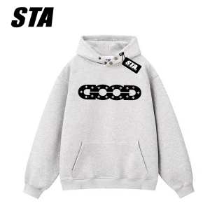 STA官网旗舰店正品 纽扣连帽卫衣宽松男女国潮牌纯棉加厚外套帽衫