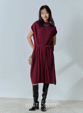 whitecube褶皱连衣裙女2025年夏季新款气质纯色中年妈妈品牌长裙