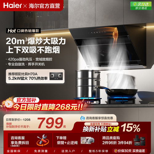 海尔畅销爆款大吸力油烟机