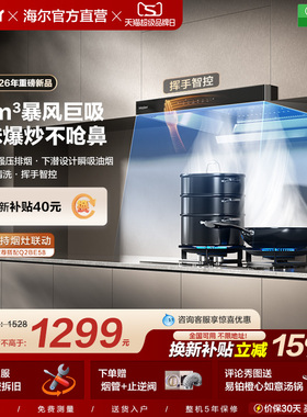[新品]海尔抽油烟机家用厨房大吸力顶吸欧式吸油烟机燃气灶T11Pro