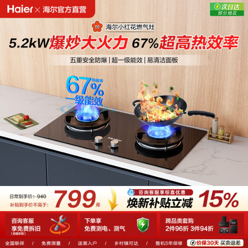 海尔小红花猛火燃气灶煤气灶大火力家用双灶天然气嵌入式Q2BEA