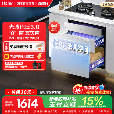 [政府补贴]海尔嵌入式消毒柜碗筷家用小型厨房烘干一体灭菌仓130H