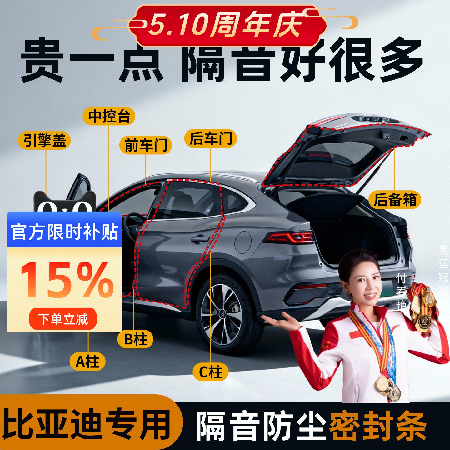 比亚迪秦plus宋pro汉元唐驱逐舰海豚海鸥汽车改装隔音防尘密封条
