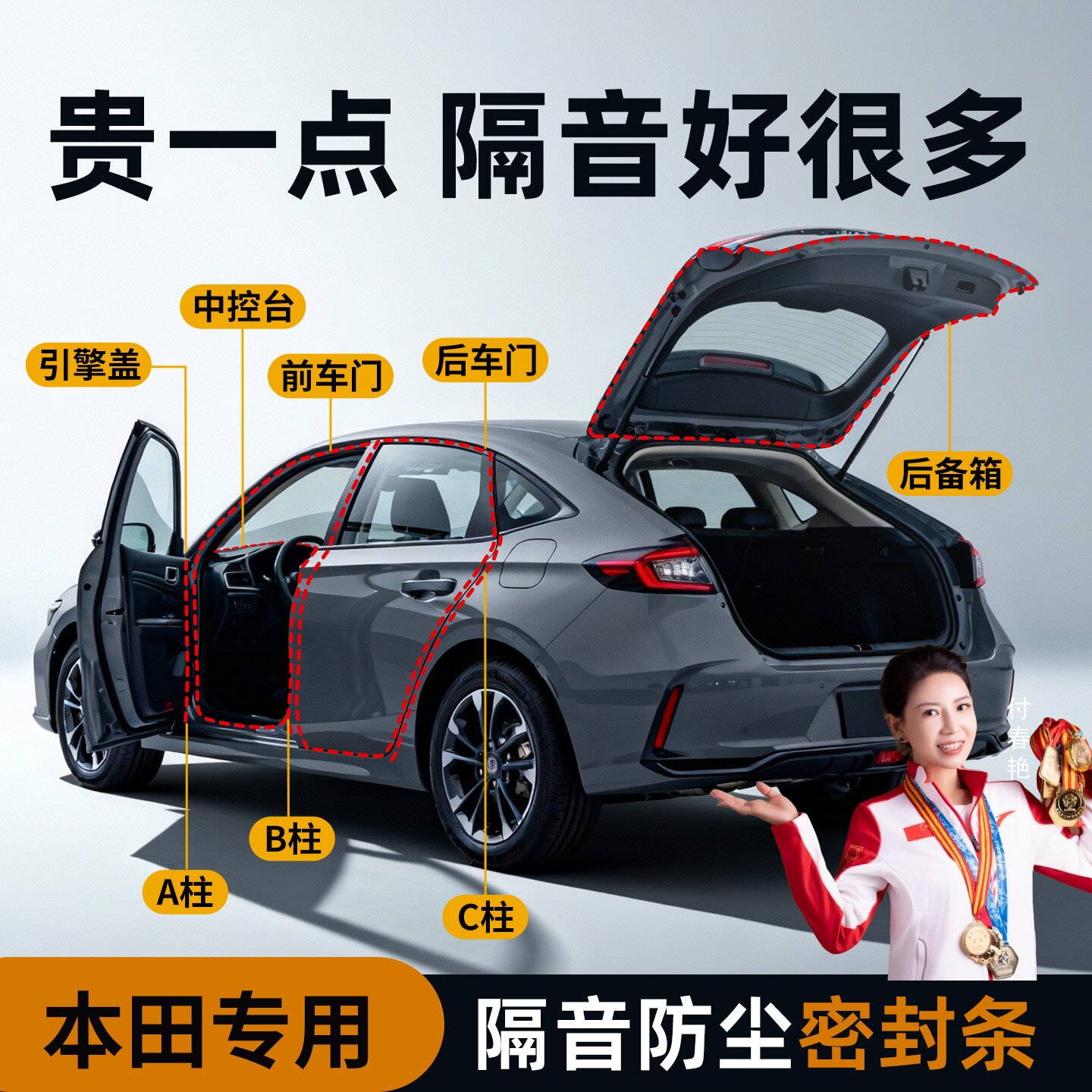 本田CRV密封条皓影思域型格雅阁飞度XRV飞度汽车门缝隔音配件大全