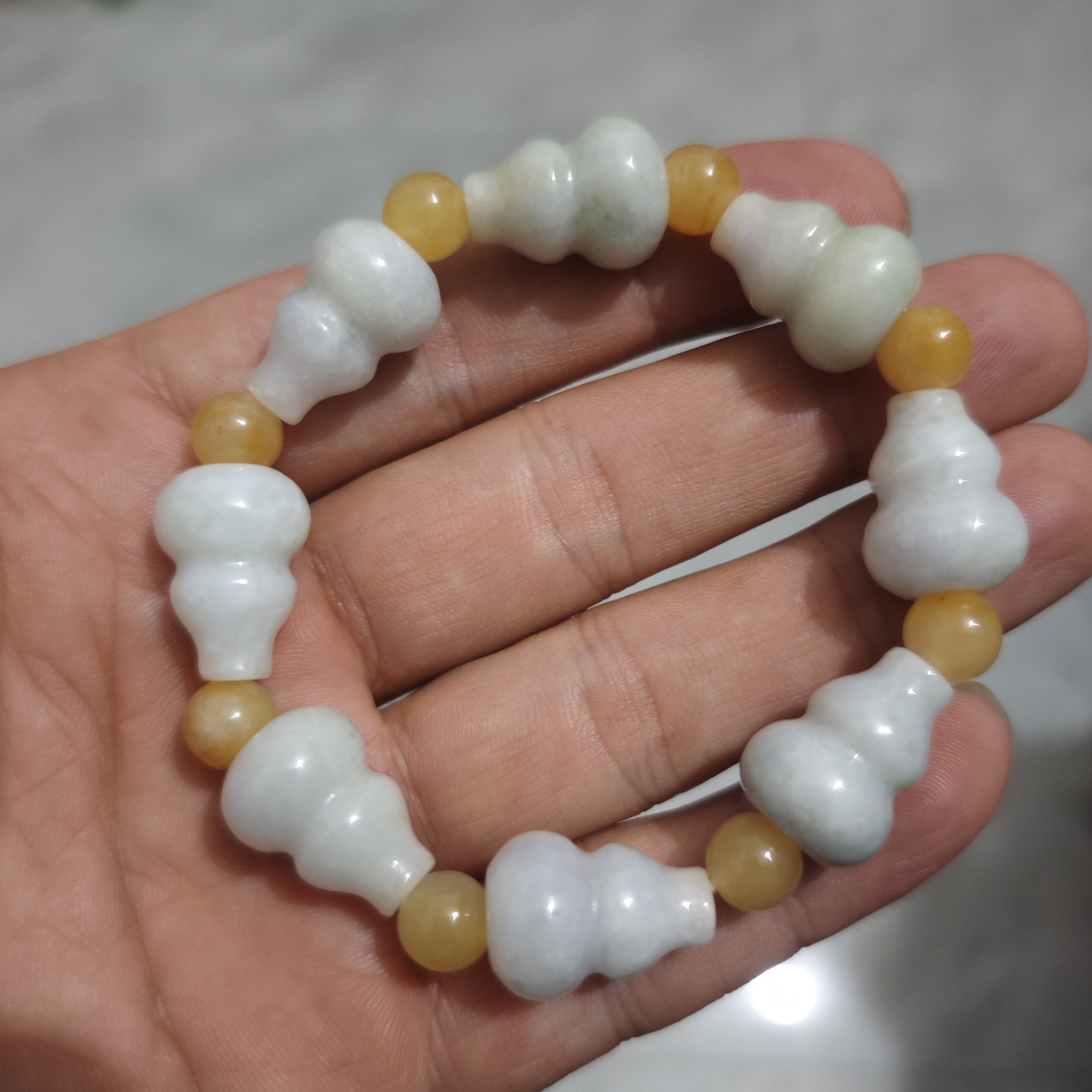 纯天然缅甸翡翠玉A货葫芦手串女款青白玉手链串和田玉福禄