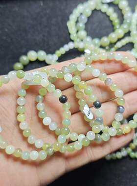 天然和田玉证书淡黄口圆珠多圈