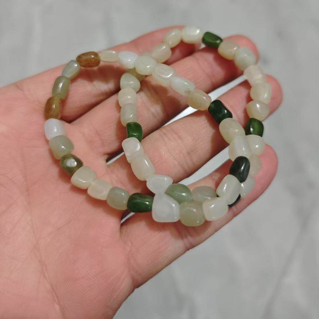 纯天然正品和田玉边角料多宝彩色碧玉绿手串小料手链礼物保真新疆