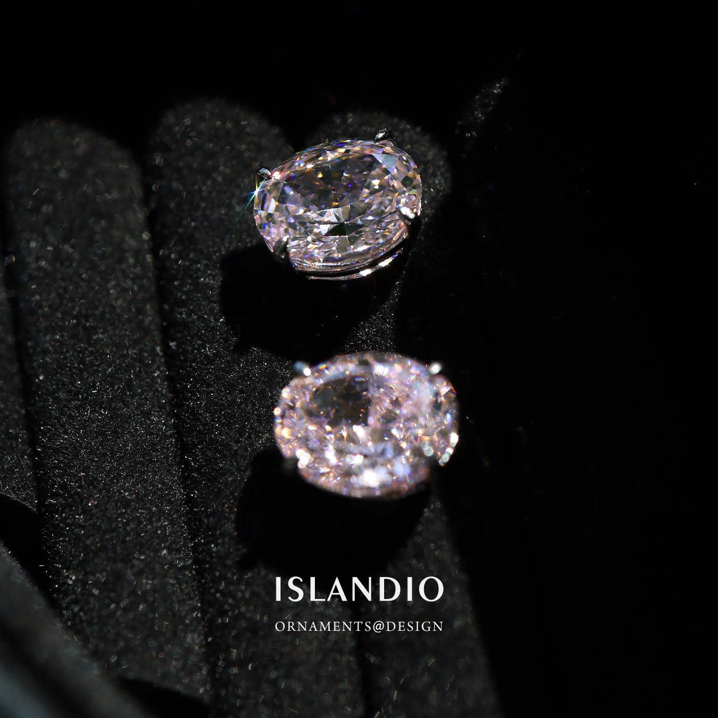 ISLANDIO冰花粉钻石耳钉梦幻爆闪大颗粉宝石s925纯银养耳饰礼物女