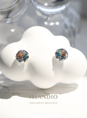 ISLANDIO千禧油画星空宝石纯银耳钉艺术生气质耳饰闪亮钻石礼物女