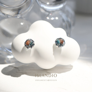 ISLANDIO千禧油画星空宝石纯银耳钉艺术生气质耳饰闪亮钻石礼物女