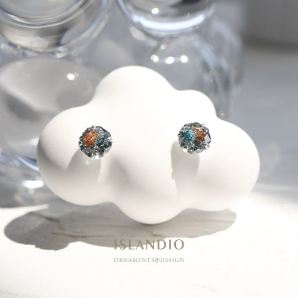 ISLANDIO千禧油画星空宝石纯银耳钉艺术生气质耳饰闪亮钻石礼物女
