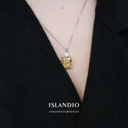 ISLANDIO新品冰花黄钻银项链女