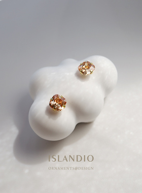 ISLANDIO自制香槟色天然宝石纯银金耳钉氛围感耳饰日韩925银饰女