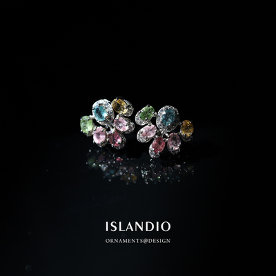 ISLANDIO天然碧玺创意纯银耳钉女