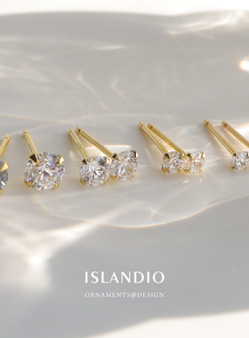 234mm钻石纯银耳钉18K金精致小巧养耳朵宝石情侣新款迷你耳饰女