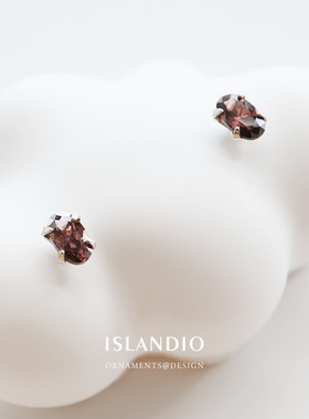 ISLANDIO原创小众胭脂色宝石迷你s925纯银耳钉日常养耳睡觉不摘女