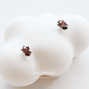 ISLANDIO原创小众胭脂色宝石迷你s925纯银耳钉日常养耳睡觉不摘女