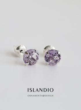 原创小众设计感紫色水晶玫瑰耳钉2023全新夏天甜酷纯银饰职业女