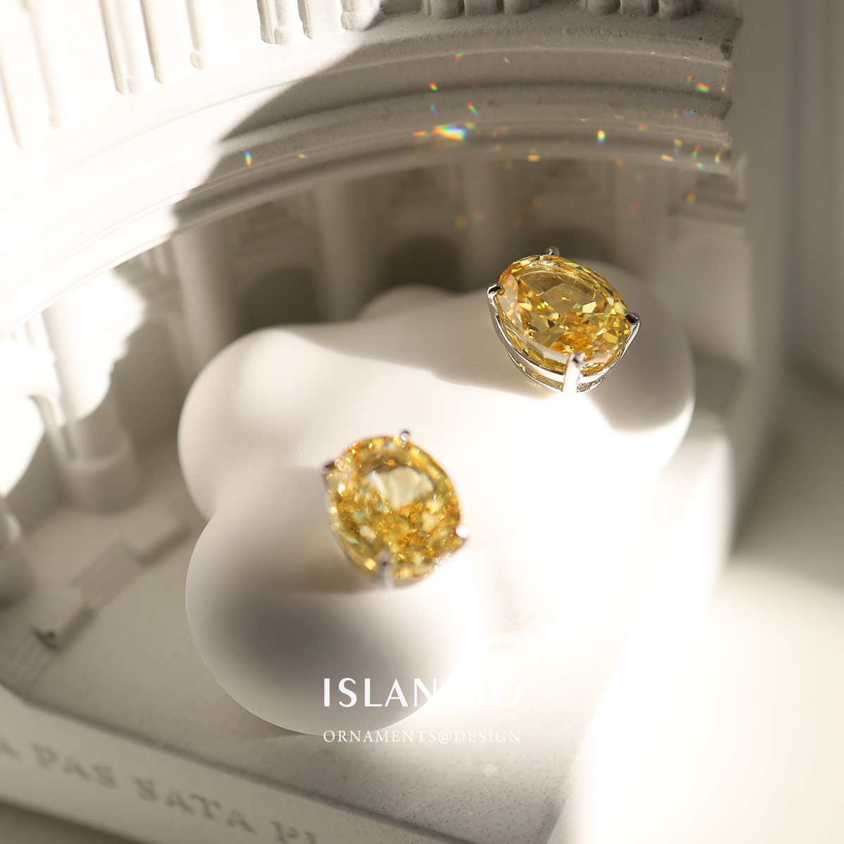 ISLANDIO冰花黄钻轻奢纯银耳钉女