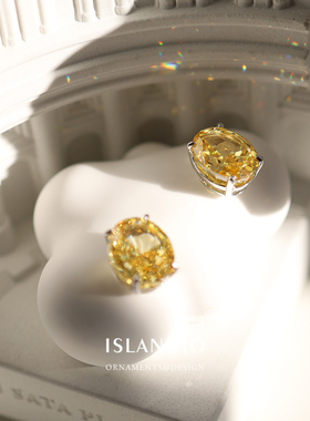 ISLANDIO冰花黄钻新品s925纯银耳钉镀金高碳钻女款耳饰品轻奢百搭