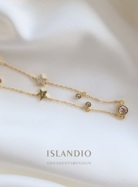 银镀18K金星星水滴Choker项链女ins简约高级感气质吊坠彩金锁骨链