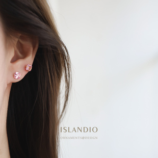 ISLANDIO阿姆斯切粉晶耳钉耀眼纯银耳骨钉女冷淡风睡觉不用摘耳饰