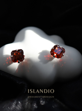 ISLANDIO原创高级感红宝石本命年石榴石耳钉纯银养耳饰男女款耳环
