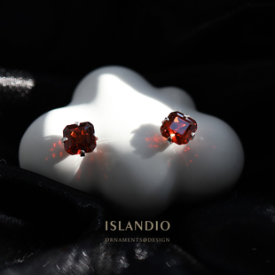 ISLANDIO原创高级感红宝石本命年石榴石耳钉纯银养耳饰男女款耳环