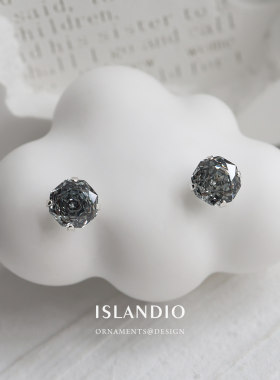 ISLANDIO水墨暗黑玫瑰纯银耳钉女