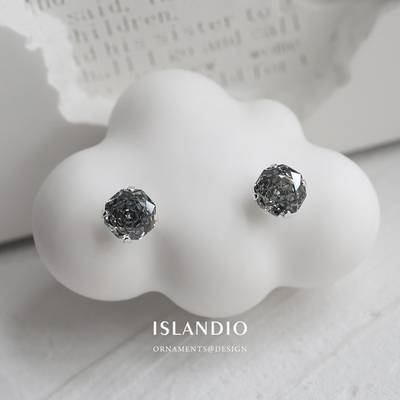 ISLANDIO水墨暗黑玫瑰纯银耳钉女