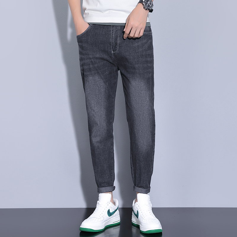 高端牛仔裤男九分裤弹力修身小脚春秋季潮牌百搭夏薄款男士休闲裤