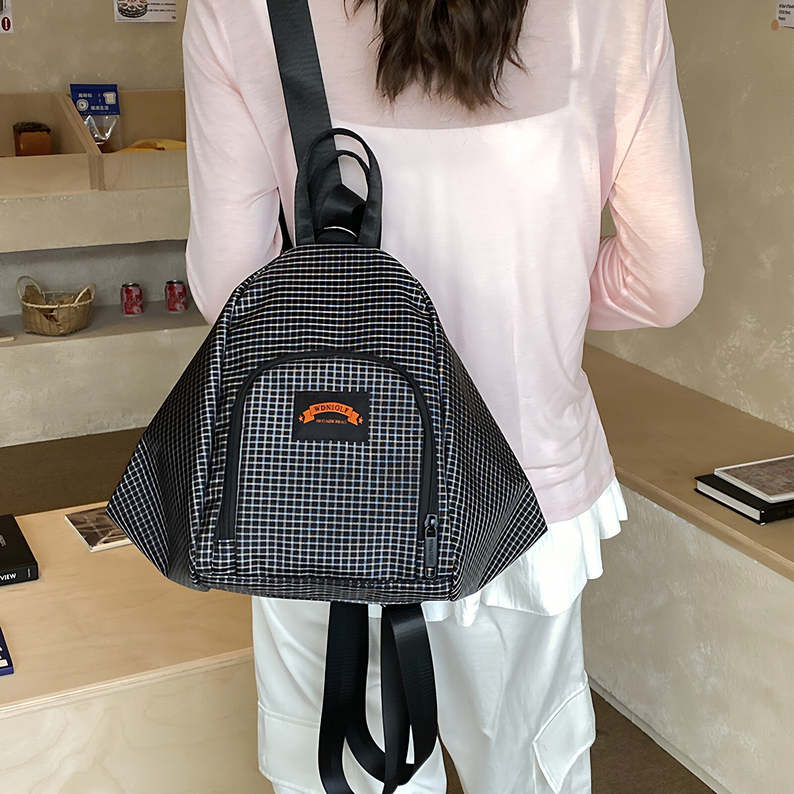 唯唯袋鼠正品休闲双肩包男女款大容量背包时尚印花尼龙格纹旅行包