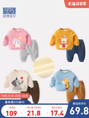 Baby autumn and winter suit plus velvet girls ' clothes thickened one-year-old children's casual tops winter warm children's winter clothes boys