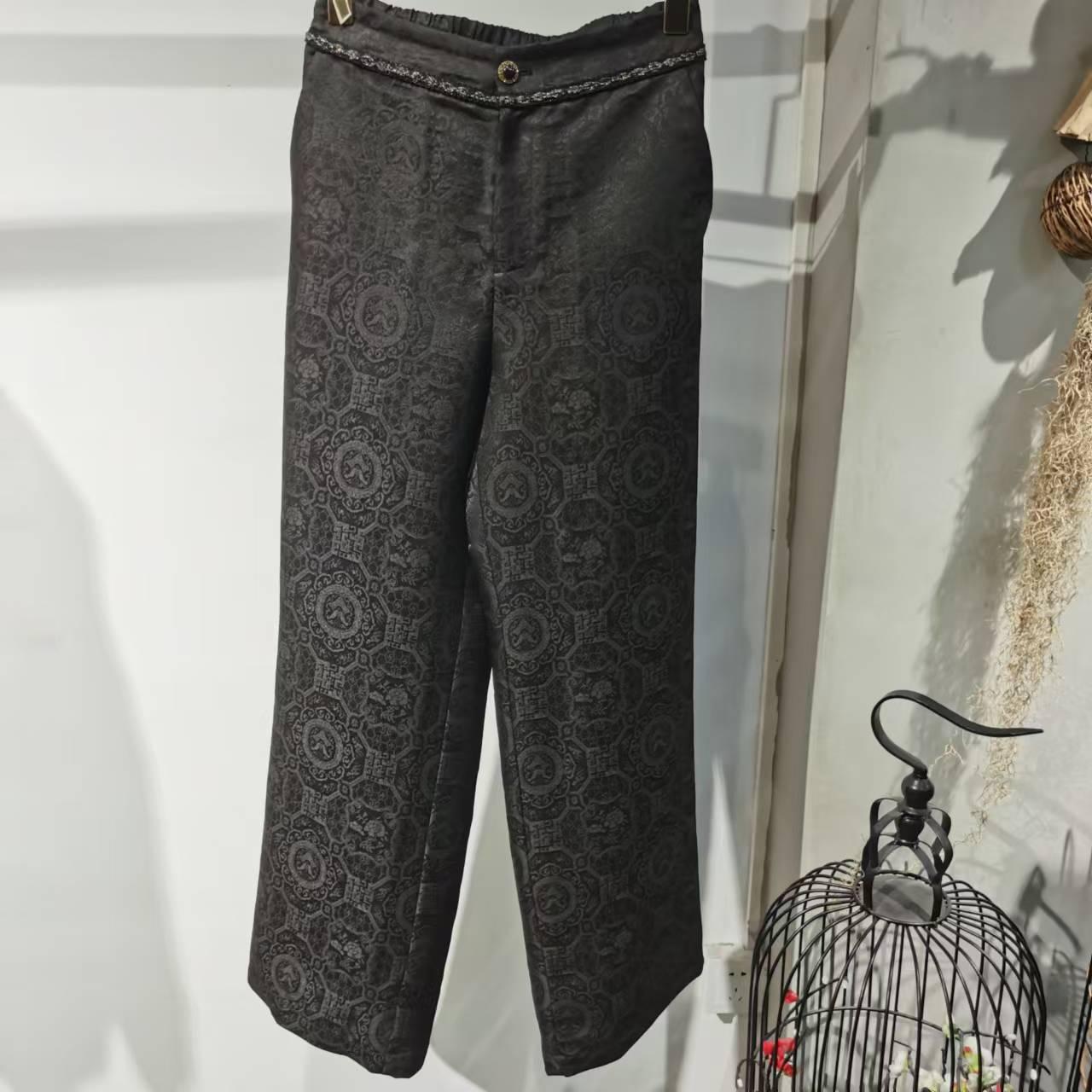 提花香云纱湖丝休闲裤