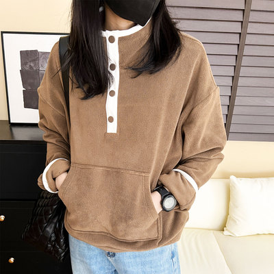 立领羊羔毛卫衣女秋冬加绒加厚